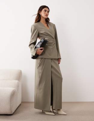 ARRANGE draped tailored maxi skirt in grey