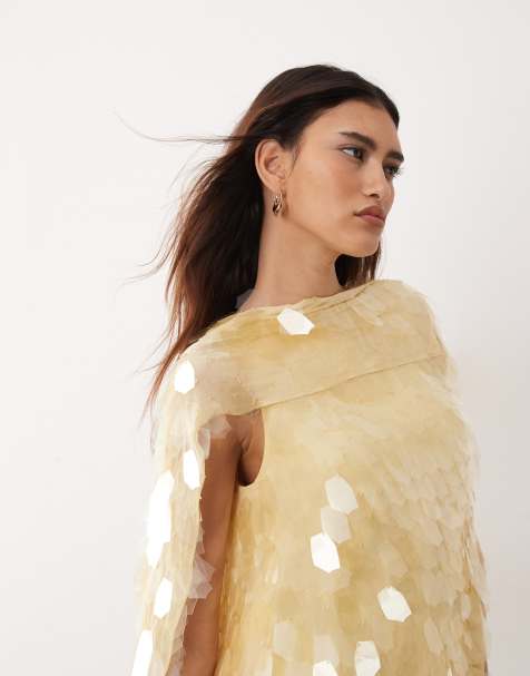 ARRANGE – Drapiertes, hochgeschlossenes Oberteil in Buttergelb mit Paillettensplitter-Besatz - view 1