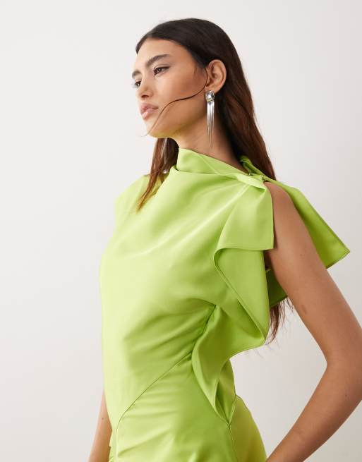 ARRANGE – Drapiertes Maxikleid in Limettengrün mit geschlitzter Schulterpartie, 2 von 4