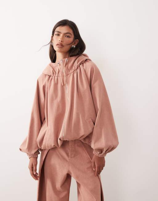 ARRANGE drawcord volume sleeve jacket and tie front carrot pants set in pink acid wash, 3 of 3