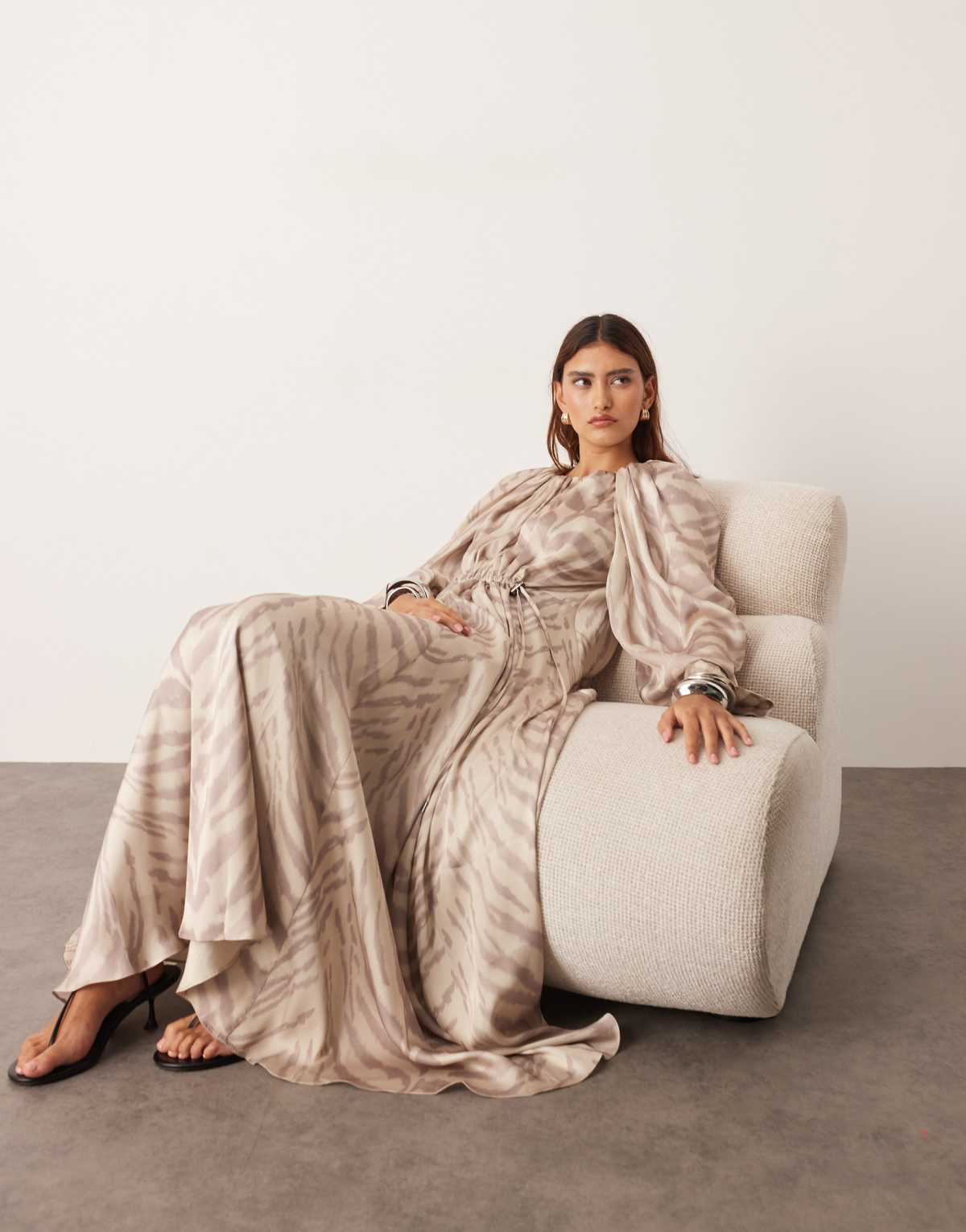 ARRANGE drawstring detail volume trapeze maxi dress in tiger print