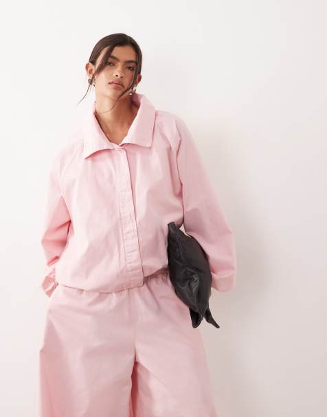 ARRANGE drawstring hem utility twill jacket co ord in pale pink - part of a set - view 1