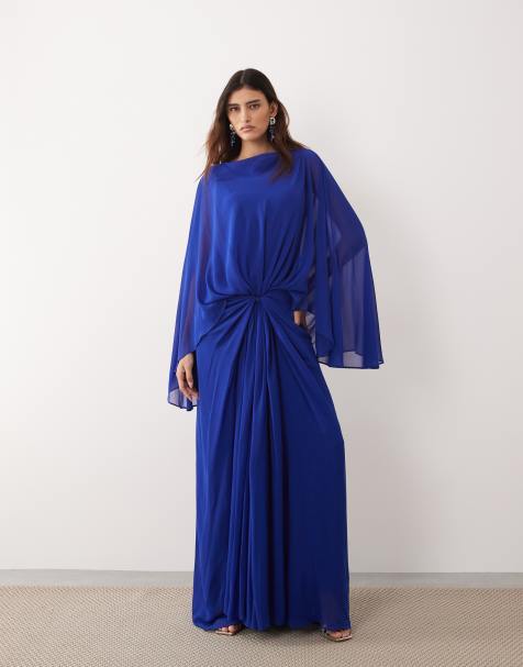 ARRANGE drop waist grecian draped cape sleeve maxi dress in cobalt blue - view 1