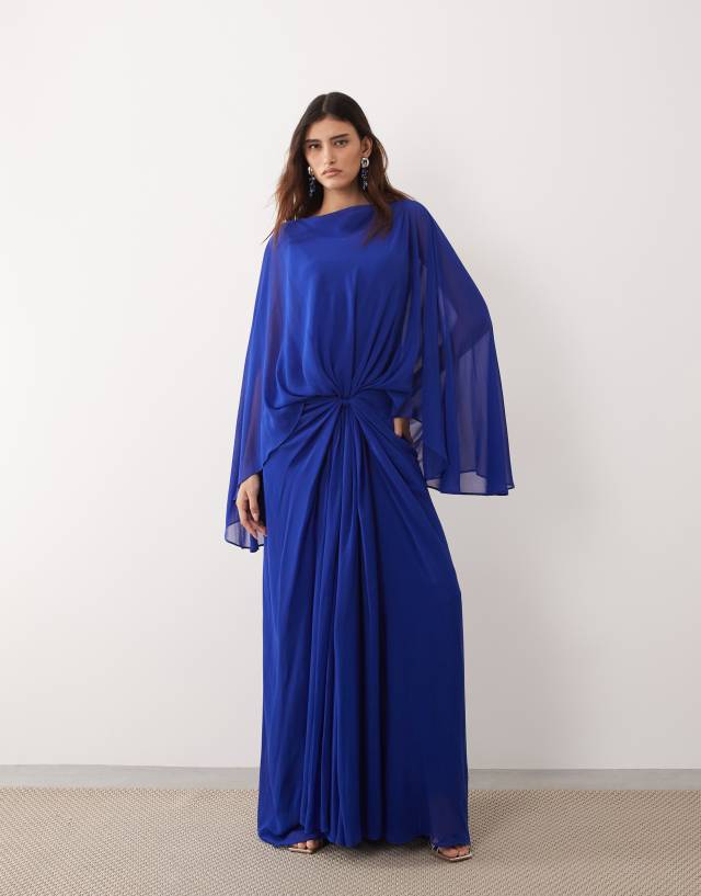 cobalt blue dress with sleeves ARRANGE - Grecian Draped Cape Sleeve Maxi - Women - Polyester - 6 US Hezhivt, Strapless Bandeau Bra, Size_42D (US) The glamorous fabric has Color:Black Royal Blue