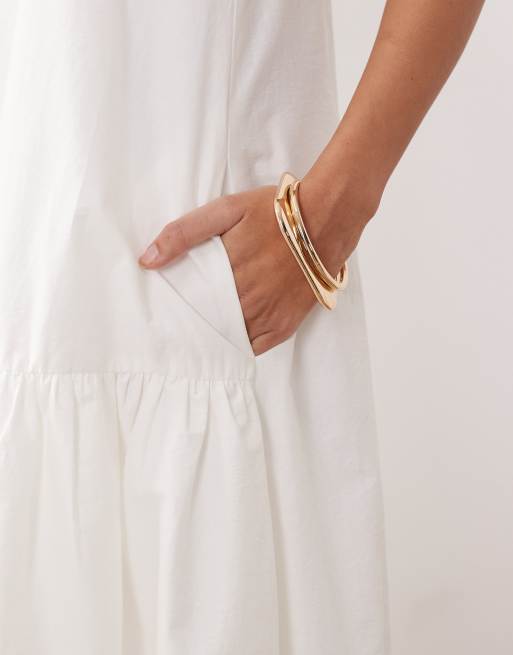 ARRANGE drop waist maxi dress with puffball hem in white, 2 of 4