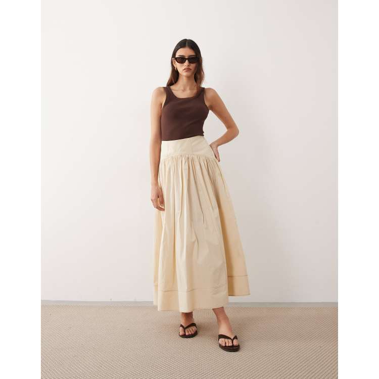 ARRANGE drop waist maxi skirt with topstitch detail in stone | ASOS
