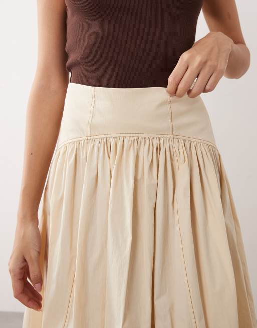 ARRANGE drop waist maxi skirt with topstitching detail in stone, 4 of 5