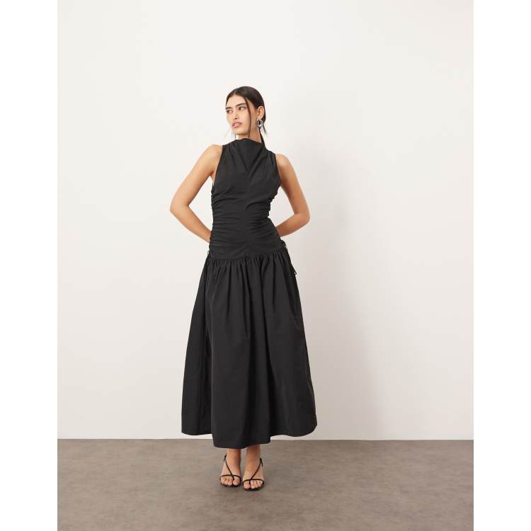 nakd drop waist dress Natascha Drop Waist Cotton Midi Dress - Chocolate