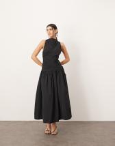 Topshop drape neck maxi dress in red rose
