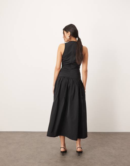 ARRANGE drop waist ruched detail funnel neck maxi dress in black, 2 of 4