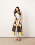 [ARRANGE] ARRANGE drop waist ruched detail funnel neck midi dress in paint print-Multi 4 Multi Paint Print