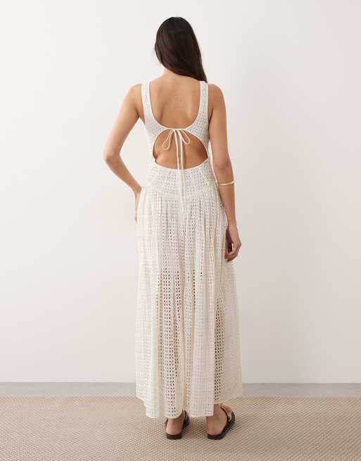 ARRANGE dropped waist eyelet midaxi dress in white, 2 of 4