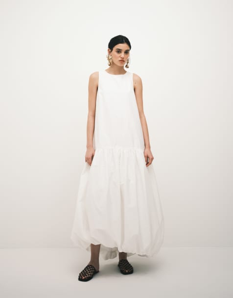 ARRANGE dropped waist maxi dress with bubble hem in white - view 1