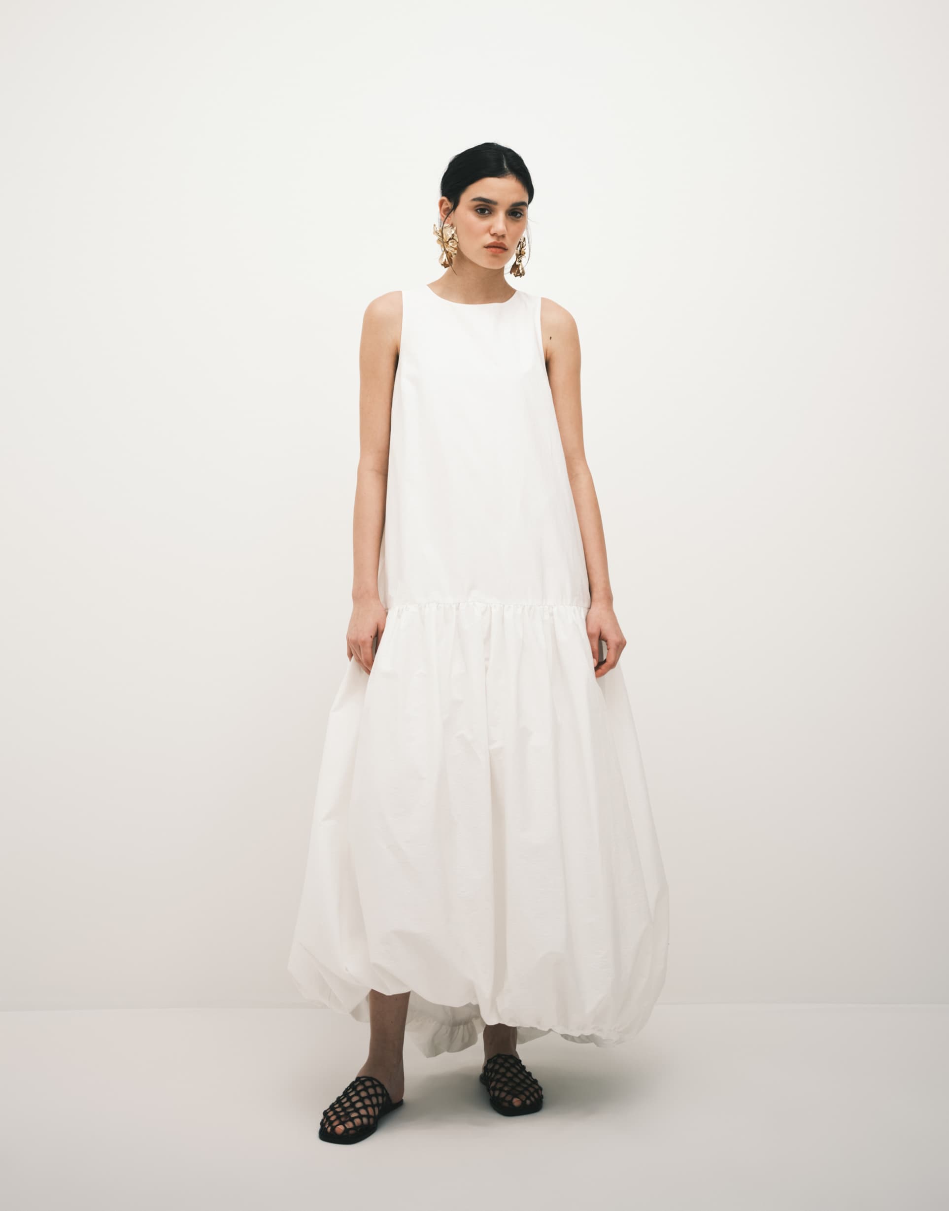 arrange dropped waist maxi dress with bubble hem in white