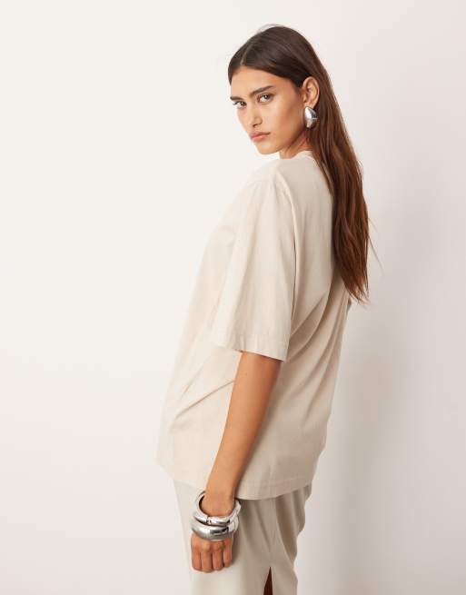 ARRANGE – Dżersejowy T-shirt oversize w kolorze ecru, 4 z 4