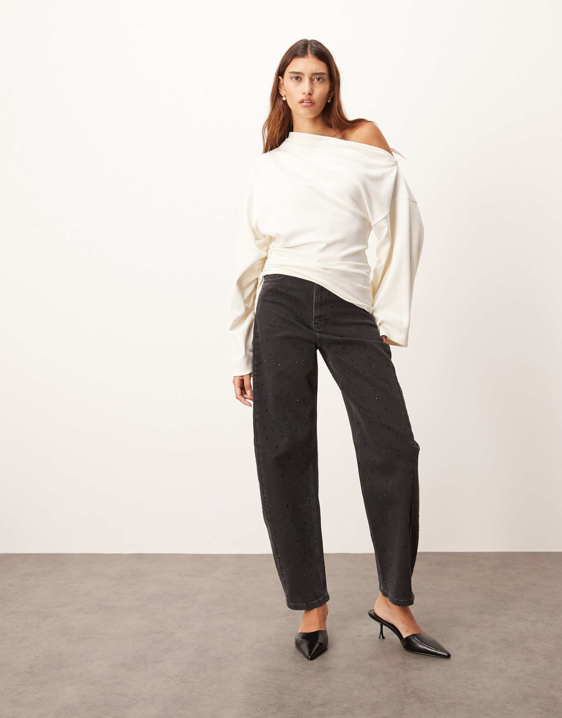 arrange eden barrel leg high waist hotfix jean in black