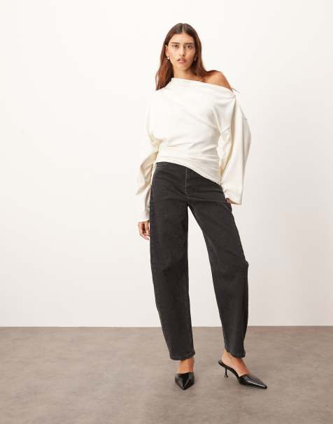 ARRANGE Eden barrel leg high waist hotfix jeans in black - view 1