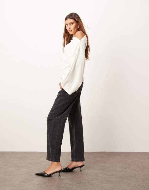 ARRANGE Eden barrel leg high waist hotfix jeans in black - view 1