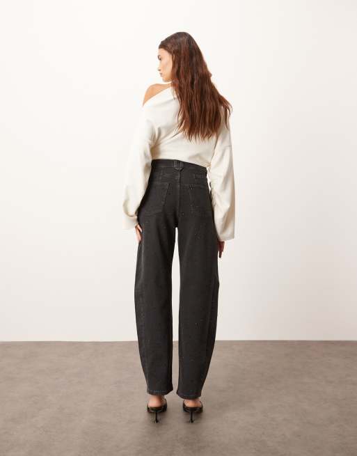 ARRANGE Eden barrel leg high waist hotfix jeans in black, 5 of 5