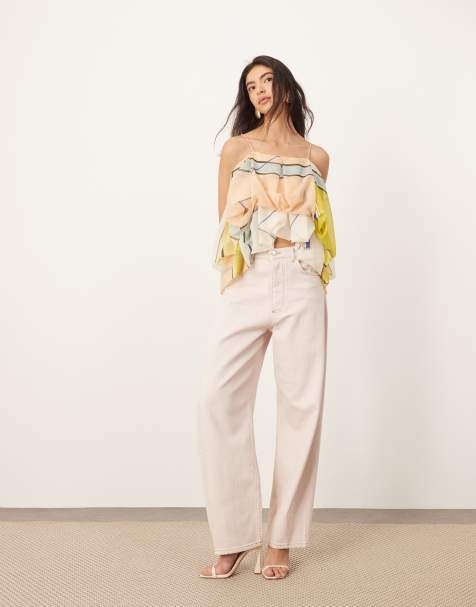 ARRANGE eden denim barrel leg high waist jeans in light pink - view 1