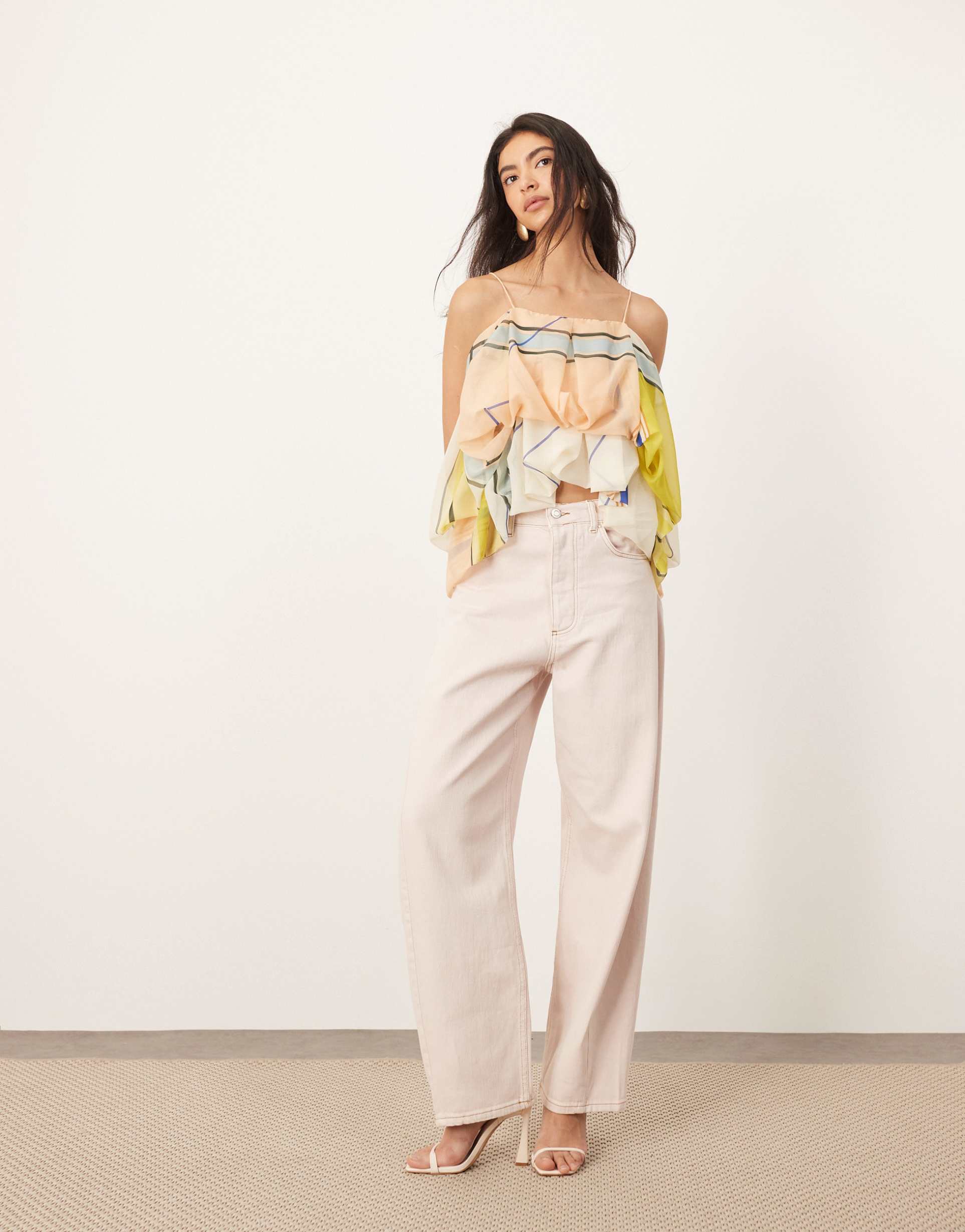 arrange eden denim barrel leg high waist jeans in light pink