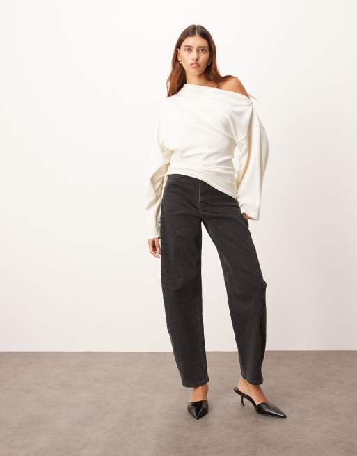 ARRANGE - Eden - Jeans neri bombati a vita alta con dettagli applicati a caldo
