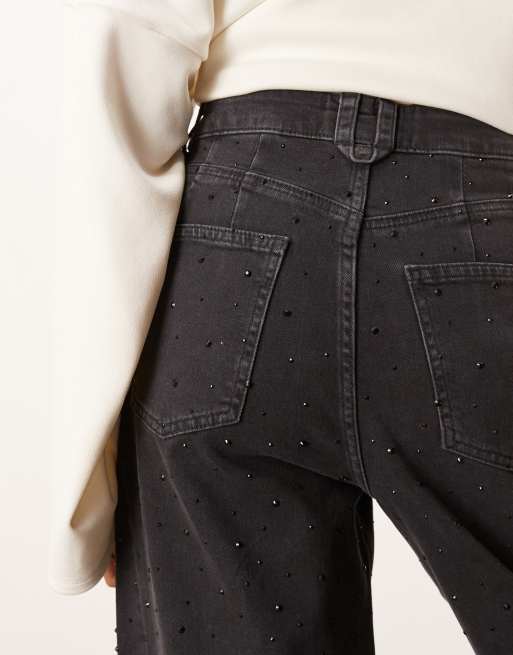 ARRANGE - Eden - Jeans neri bombati a vita alta con dettagli applicati a caldo, 4 di 5