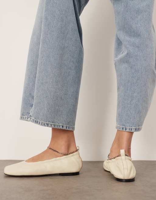 ARRANGE - Edie - Ballerines en cuir de qualité supérieure avec chaîne - Blanc cassé, 4 de 4
