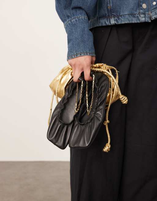 ARRANGE Edie premium leather ballet flats with chain in black