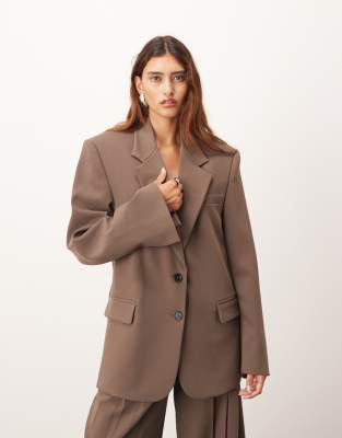 ARRANGE - Einreihiger Wollblazer in Schokobraun mit Oversize-Schnitt, Kombiteil-Brown