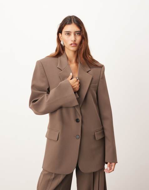 ARRANGE – Einreihiger Wollblazer in Schokobraun mit Oversize-Schnitt, Kombiteil - view 1