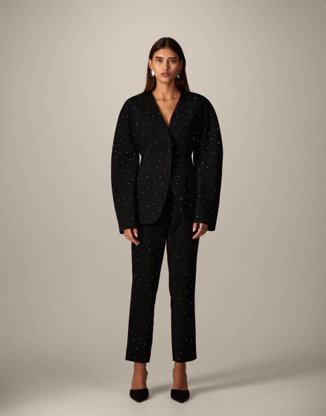 ARRANGE - Elegante broek met siersteentjes en smalle pijpen in zwart, deel van co-ord set - view 1