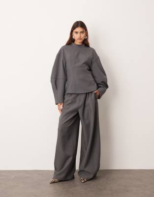 ARRANGE - Elegante Hose Bein in Grau mit weitem Bein und plissiertem Detail, Kombiteil