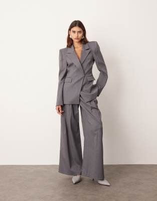 ARRANGE - Elegante Hose mit weitem Bein und Falten in Schiefergrau, Kombiteil