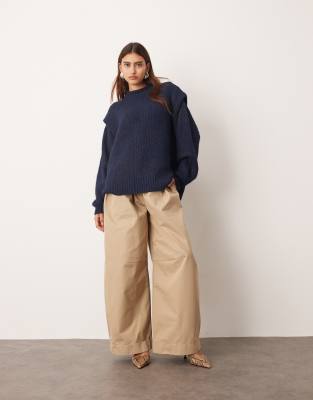 ARRANGE - Elegante Hose mit weitem Bein und hoher Taille in Khakibeige-Neutral
