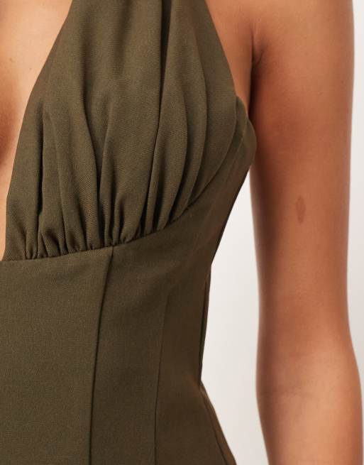 ARRANGE – Elegantes Neckholder-Oberteil in Khaki mit tiefem Ausschnitt, 3 von 4