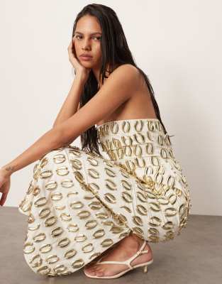 Arrange Embellished 3d Gold Detail Bandeau Column Midi Dress