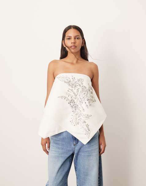 ARRANGE embellished bandeau square cut top in white - view 1