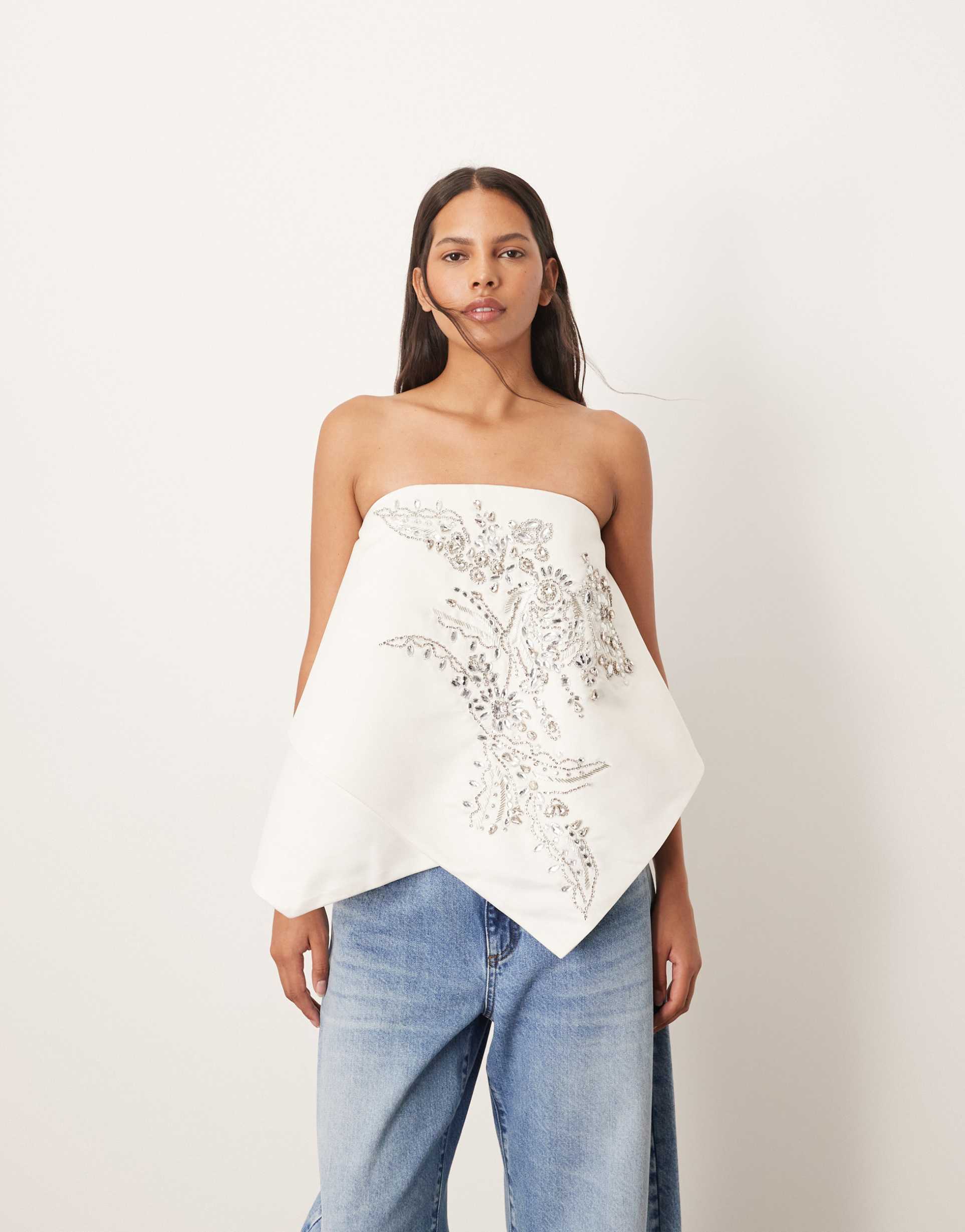 arrange embellished bandeau square cut top in white