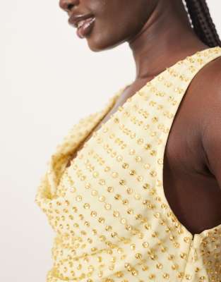 Arrange Embellished Crystal Drape Maxi Dress With Twist Detail In Yellow