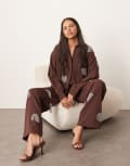 [ARRANGE] ARRANGE embellished diamante fringe spot oversized shirt in chocolate (Part of a set)-Brown 16 Chocolate