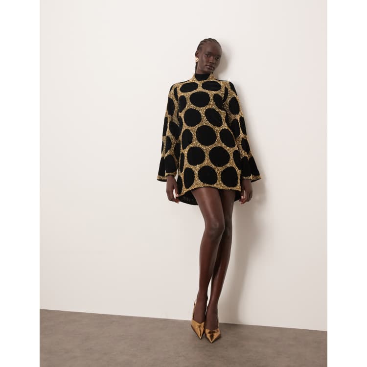 black and gold polka dot dress ARRANGE - Polka-dot Mini - Women - Polyester - 10 US Size:19 Scoop neckline with hidden 8oz Silver and Black Dress