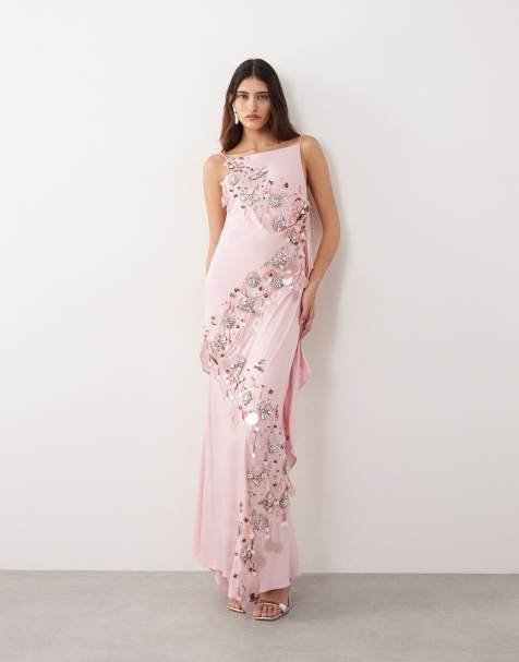 ARRANGE embellished drape satin maxi dress in pink - view 1
