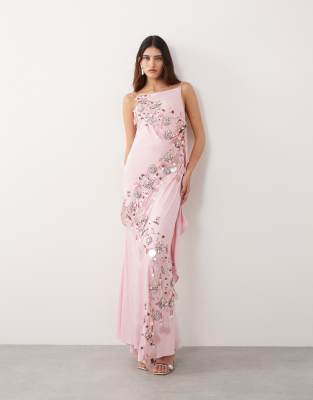Arrange Embellished Draped Satin Maxi Dress In Multi
