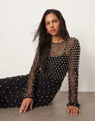 black long sleeve mesh diamond dress VC Elegant Maxi Evening with Corset Waist and Jewel Detail  Formal Evening Gown Sleeve Length SHEIN Clasi Plus Size Women's