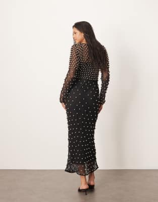 ARRANGE embellished mesh long sleeve maxi dress in black | ASOS