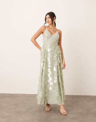 Arrange Embellished Sequin Cami Midi Dress With Full Skirt