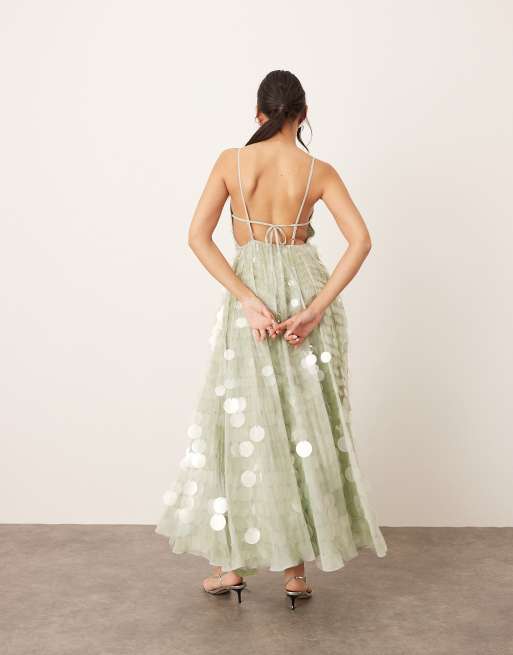 ARRANGE embellished sequin cami midi dress with full skirt in seafoam green