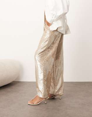 Arrange Embellished Sequin Tailored Straight Leg Pants In White