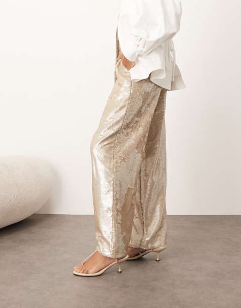 ARRANGE embellished sequin tailored straight leg pants in cream - view 1